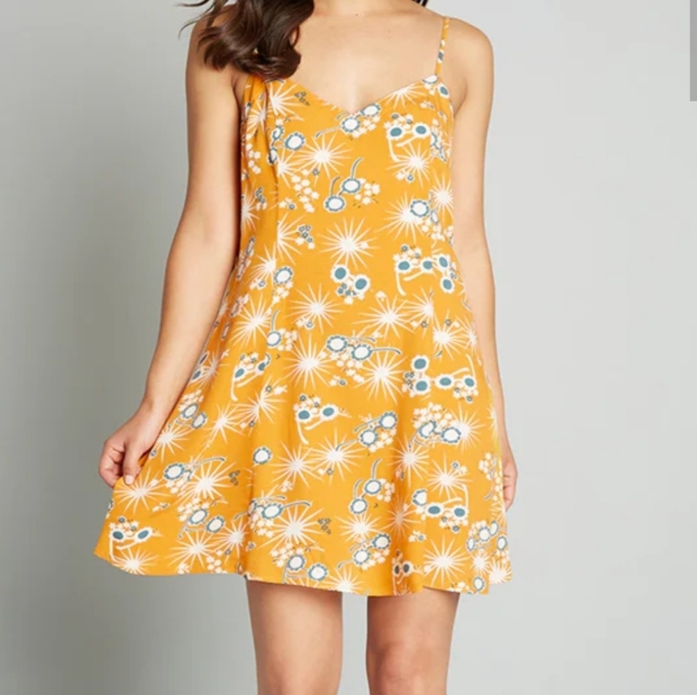 ModCloth XL Retro Dress Adj Spag Straps Glasses Starbursts Flowers Cool & Light - Picture 7 of 7